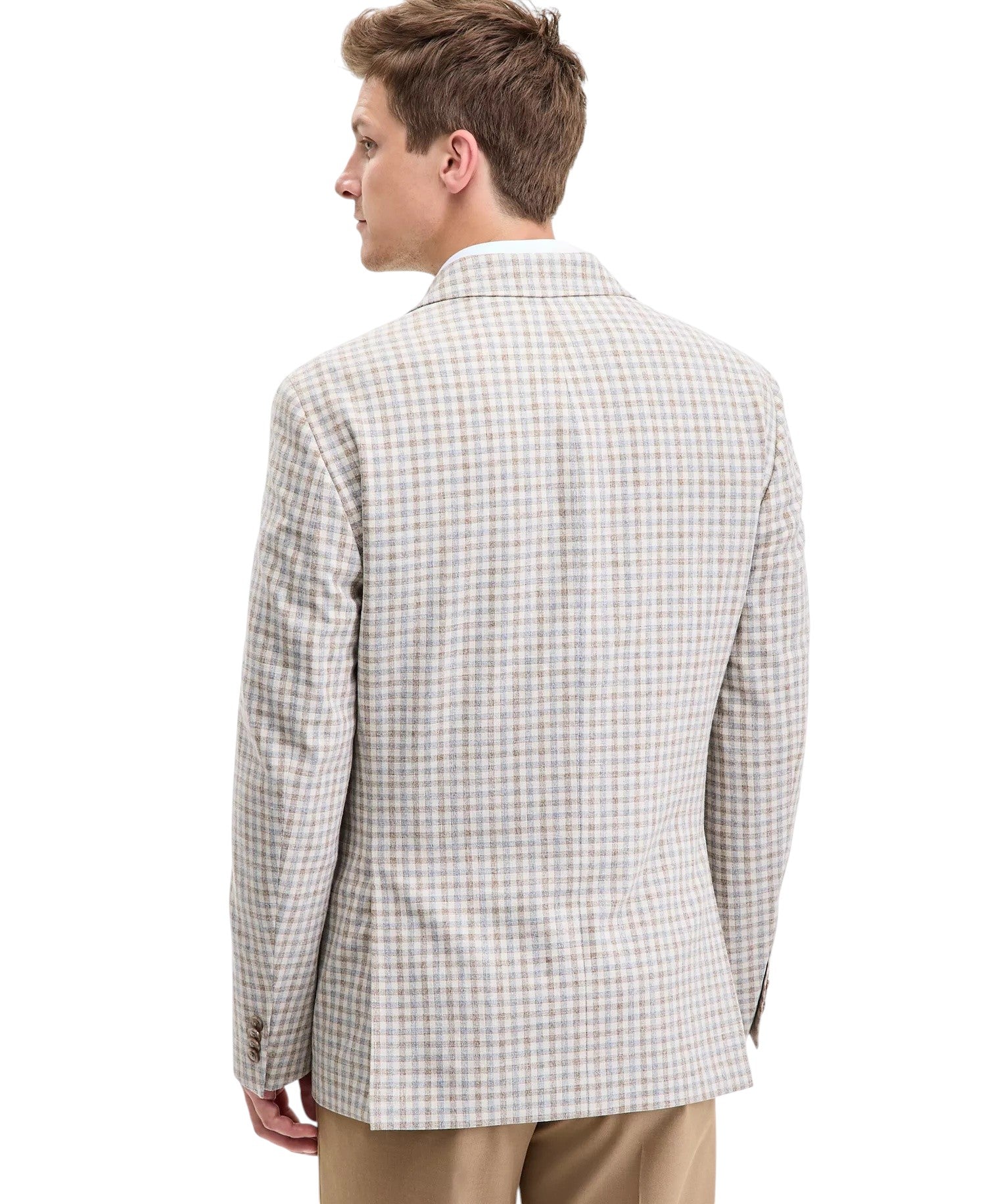 Tommy Hilfiger Mens Modern fit Sport Coat Blazer 40 L Tan Grey Check