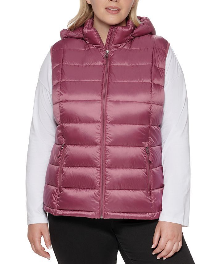 Charter Club Women's Plus Size Hooded Packable Puffer Vest 0X Plumberry