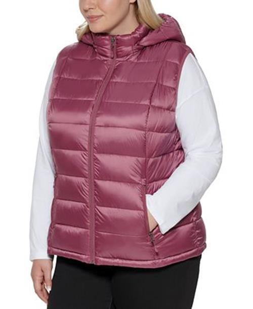 Charter Club Women's Plus Size Hooded Packable Puffer Vest 0X Plumberry