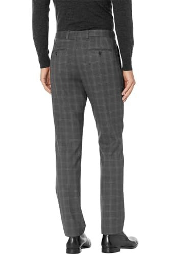 Perry Ellis Portfolio Mens Slim-Fit Plaid Performance Dress Pants 34W X 29L Grey