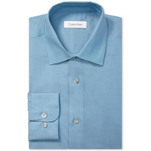 Calvin Klein Men's Steel Slim-Fit Deep Lake Blue Dress Shirt 15 34 - 35