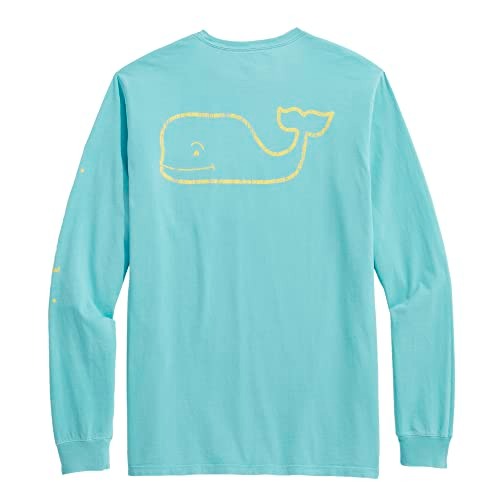 Vineyard Vines Men's Garment Dye Whale Long-Sleeve T Shirt Large Green Sea Grove