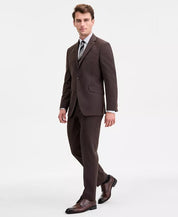 Kenneth Cole Mens Slim fit 2 Piece Suit 48 L / 42 Waist Brown Solid Stretch