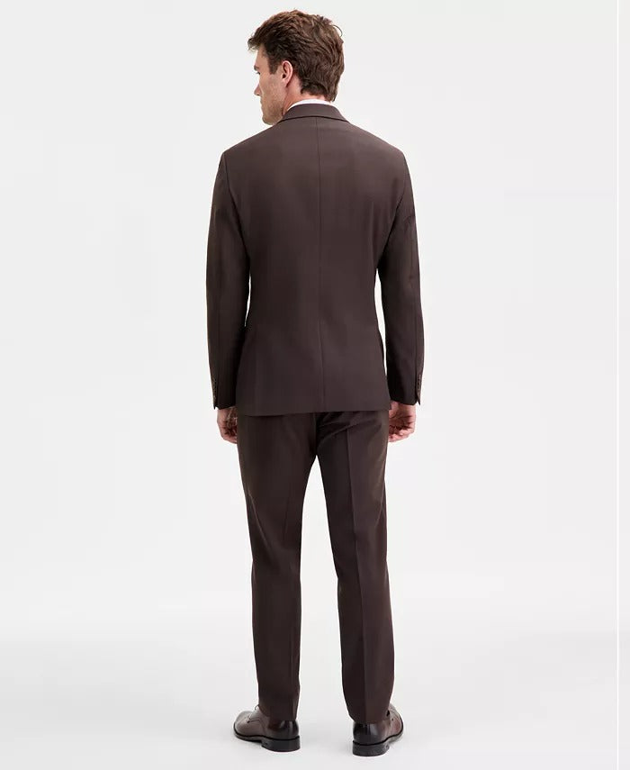 Kenneth Cole Mens Slim fit 2 Piece Suit 48 L / 42 Waist Brown Solid Stretch