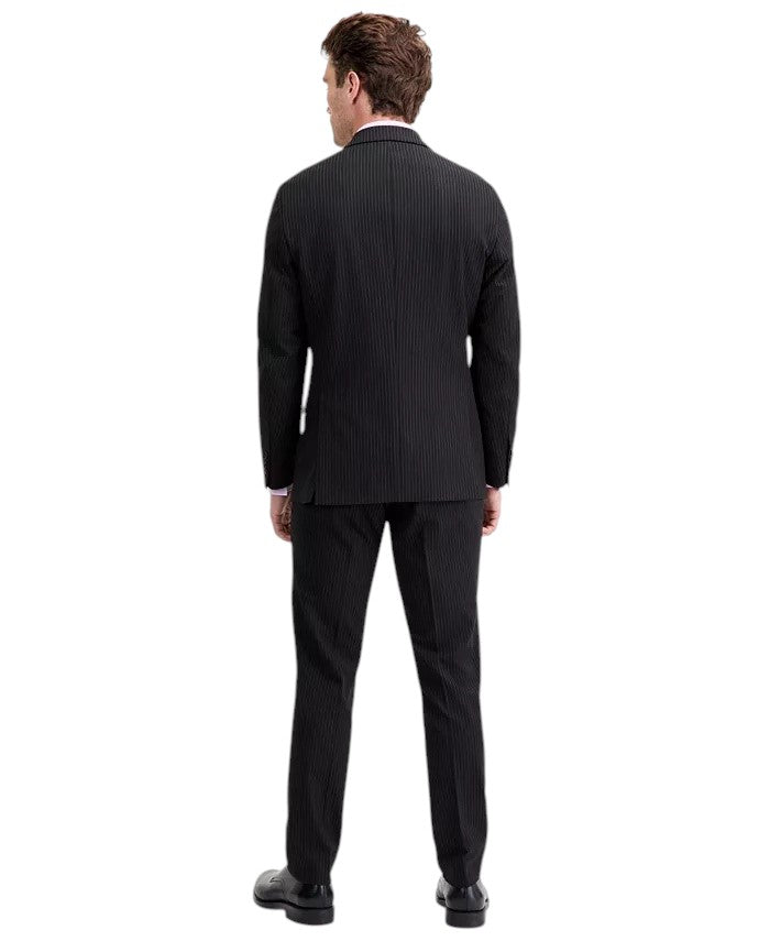Kenneth Cole Mens Slim fit 2 Piece Suit 36 R / 29 Waist Black Striped Stretch