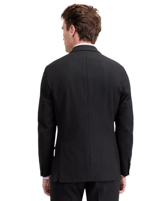 Kenneth Cole Mens Slim fit 2 Piece Suit 42 R / 35 Waist Black Striped Stretch
