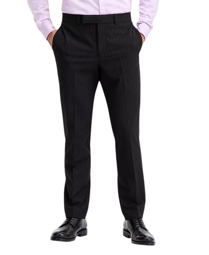 Kenneth Cole Mens Slim fit 2 Piece Suit 42 R / 35 Waist Black Striped Stretch