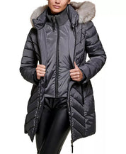 DKNY Women's Petite XXS PXXS Water-Resistant Puffer Coat Charcoal Grey