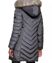 DKNY Women's Petite XXS PXXS Water-Resistant Puffer Coat Charcoal Grey