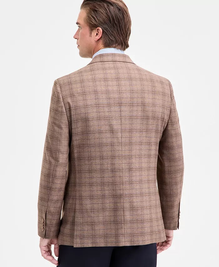 Nautica Mens Modern fit Sport Coat Blazer 40 S Light Brown Plaid Stretch
