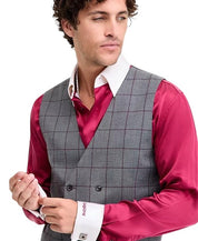 Tayion Collection Mens Classic-Fit Double Breasted Suit Vest Medium Grey Plaid