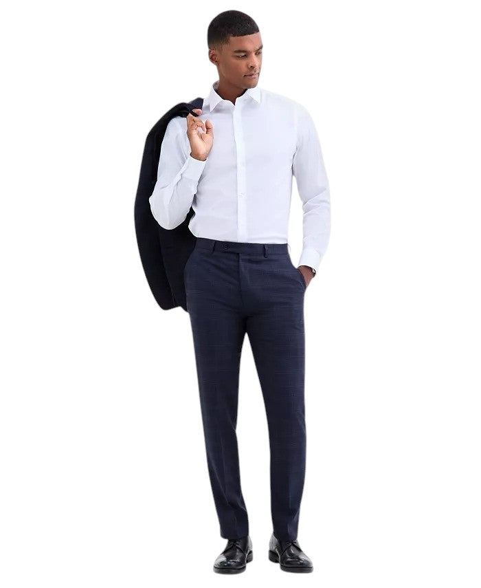 Calvin Klein Mens Slim fit Wool Dress Pants 36 / 32 Navy Blue Plaid