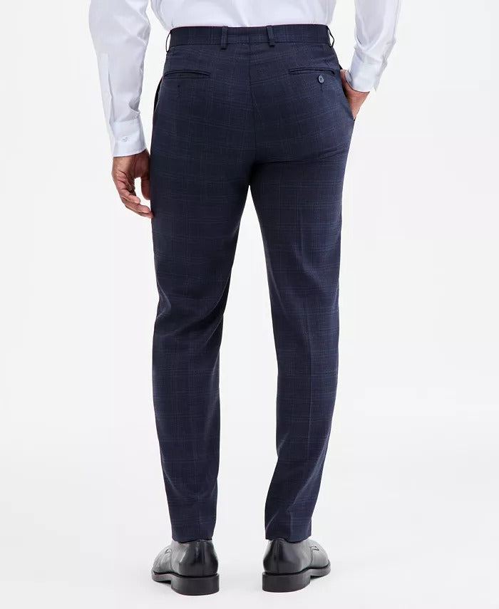 Calvin Klein Mens Slim fit Dress Pants 34 / 34 Navy Blue Plaid Stretch