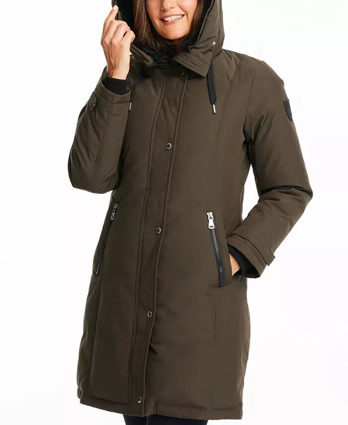 VINCE CAMUTO Women's Faux-Fur-Trim Hooded Parka Coat XS Olive Green