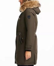 VINCE CAMUTO Women's Faux-Fur-Trim Hooded Parka Coat XS Olive Green