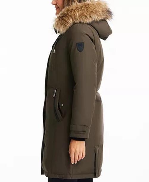 VINCE CAMUTO Women's Faux-Fur-Trim Hooded Parka Coat XS Olive Green