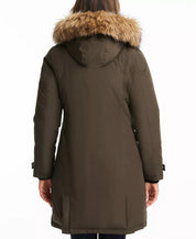 VINCE CAMUTO Women's Faux-Fur-Trim Hooded Parka Coat XS Olive Green