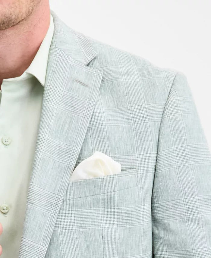 Bar Iii Mens Slim fit Suit Jacket Blazer 42 S Pastel Green Plaid Linen