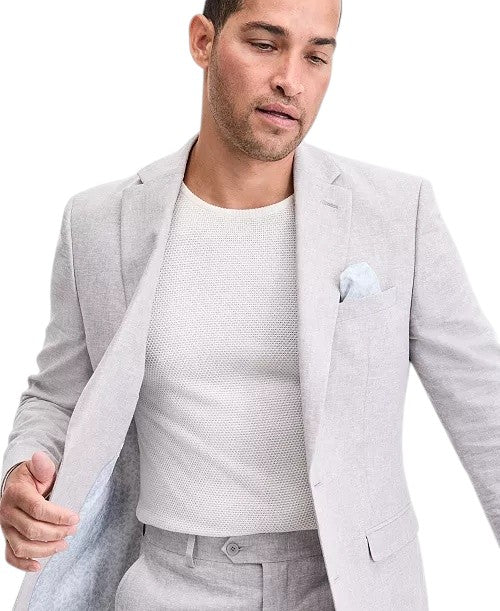 Bar Iii Mens Slim fit Linen Cotton Suit Jacket Blazer 36 S Light Gray Solid