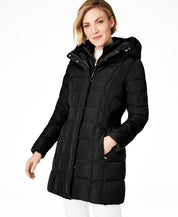 Cole Haan Womens Hooded Down Puffer Coat XS Extra Small Black