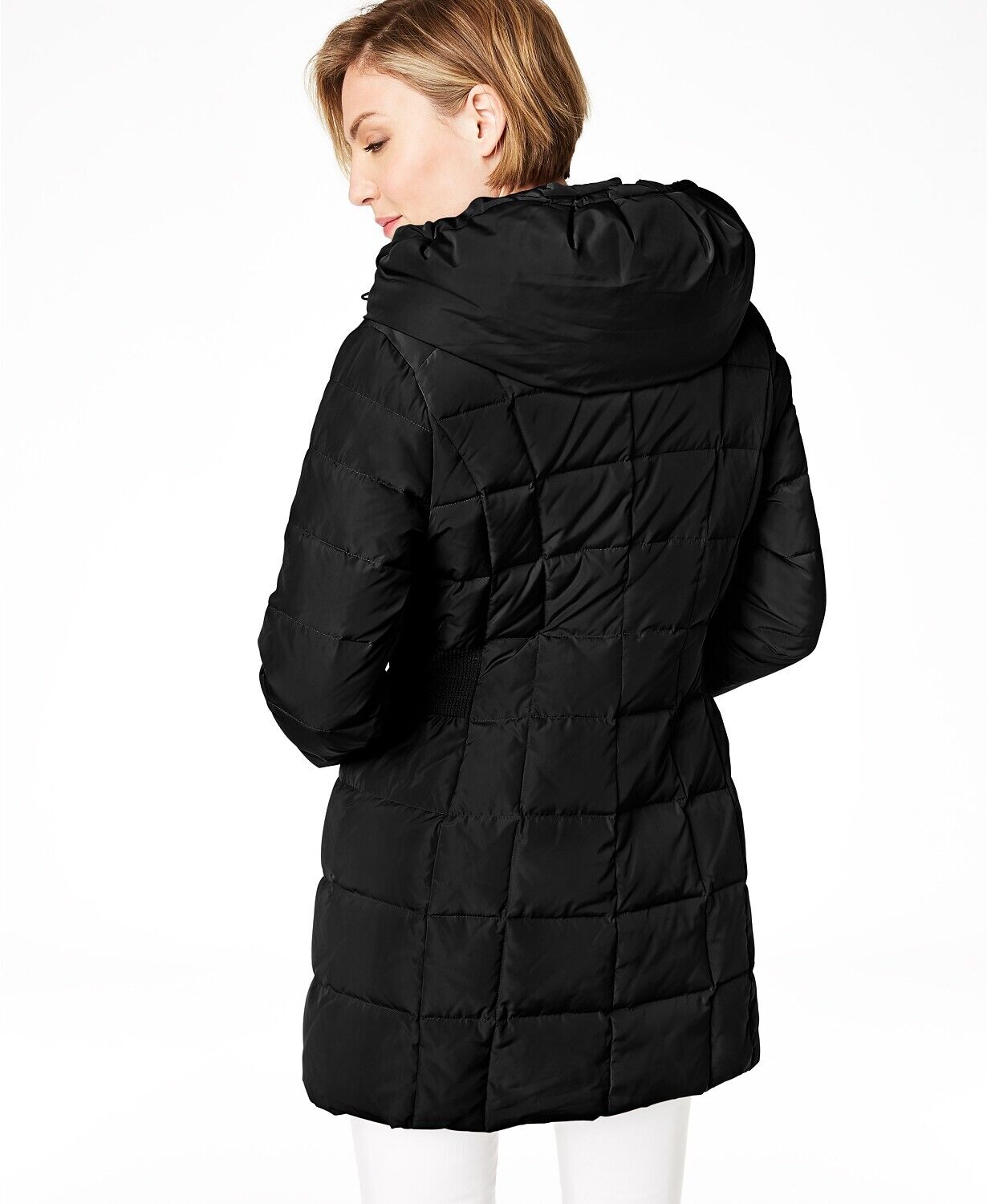 Cole Haan Womens Hooded Down Puffer Coat XS Extra Small Black