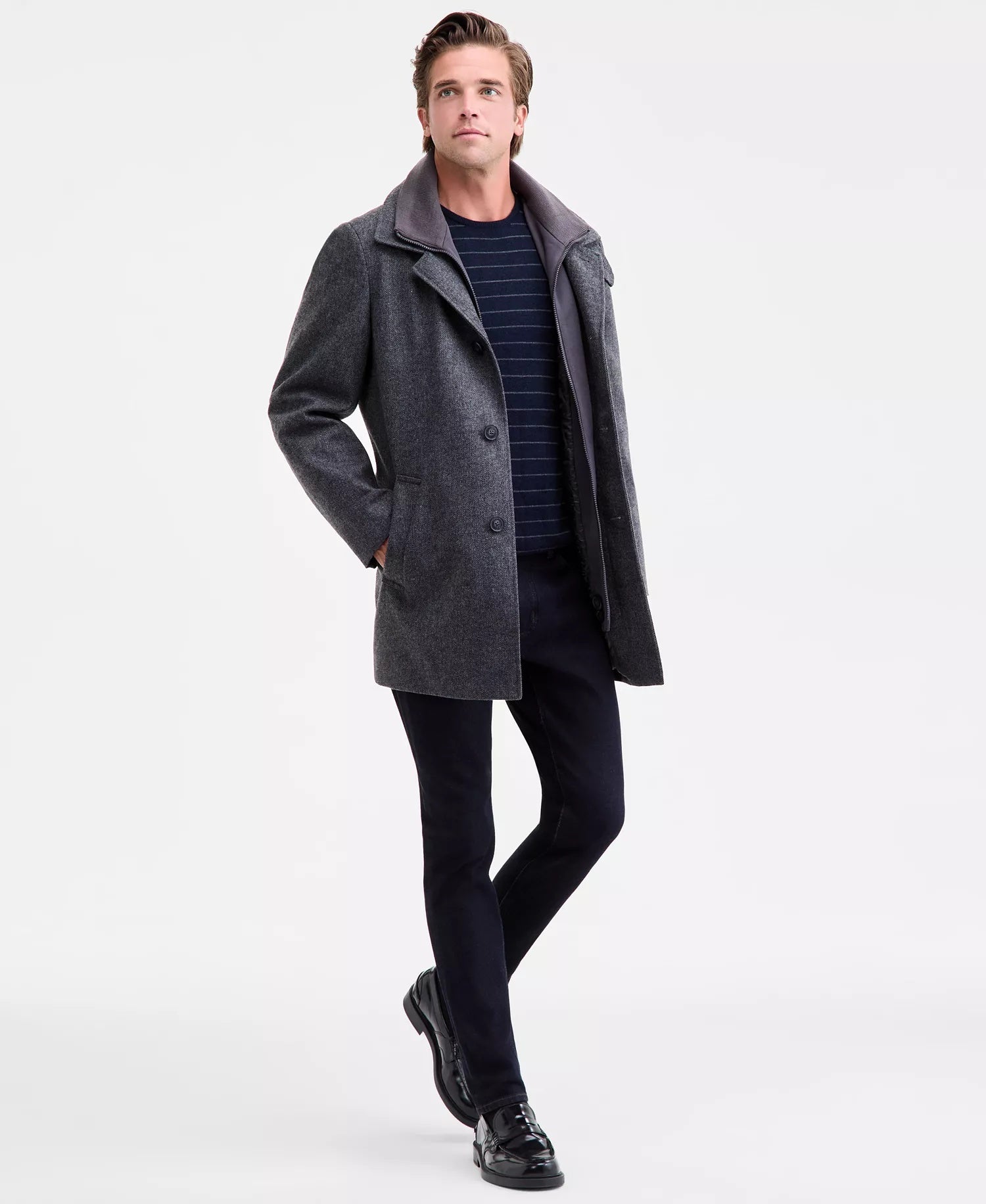 Calvin Klein Mens Classic-Fit Coleman Bib Overcoat Coat 40L Grey
