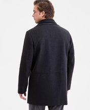 Calvin Klein Mens Classic-Fit Coleman Bibbed Overcoat Coat 46L Charcoal Grey