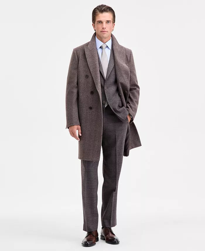 Calvin Klein Mens Classic-Fit Wool Double Breasted Overcoat Coat 42S Light Brown