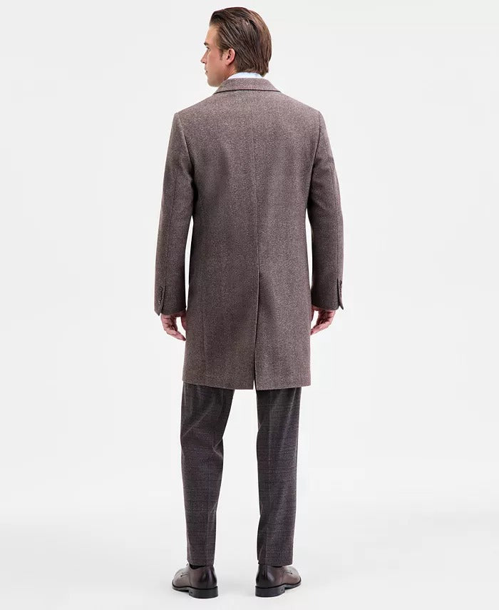 Calvin Klein Mens Classic-Fit Wool Double Breasted Overcoat Coat 42S Light Brown