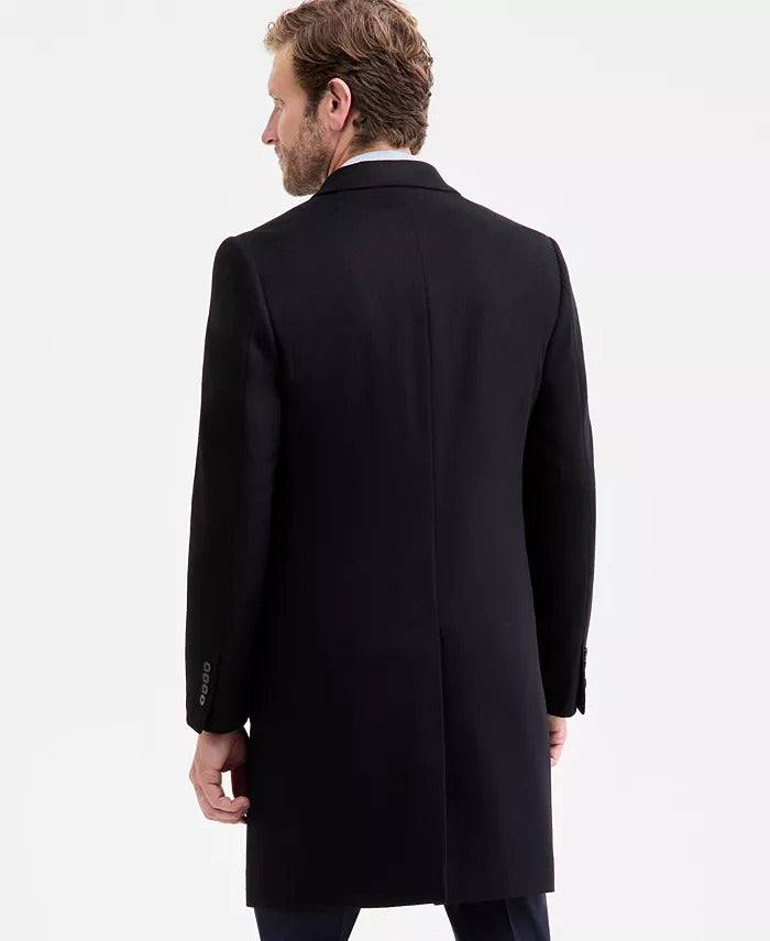 Calvin Klein Mens Classic-Fit Double Breasted Wool Overcoat Coat 40L Black