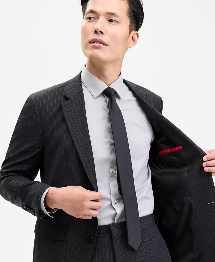 Hugo Boss Mens Modern fit Suit Jacket Blazer 38 R Dark Grey Striped Stretch