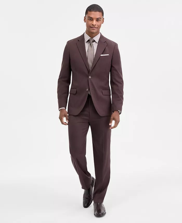 Nautica Mens Modern fit 2 Piece Suit 38 R / 32 Waist Brown Solid Stretch