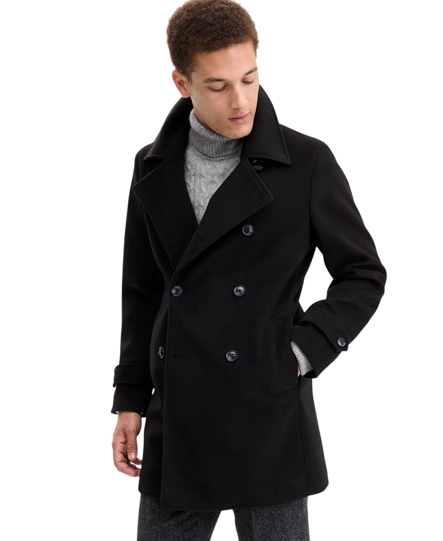 Tommy Hilfiger Mens Classic-Fit Double Breasted Peacoat Coat 38 S Black