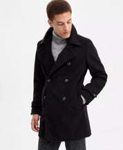 Tommy Hilfiger Mens Classic-Fit Double Breasted Peacoat Coat 40 R Black