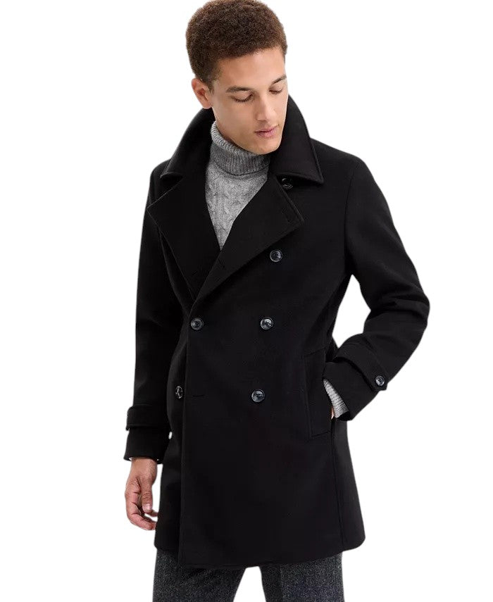 Tommy Hilfiger Mens Classic-Fit Double Breasted Peacoat Coat 46R Black