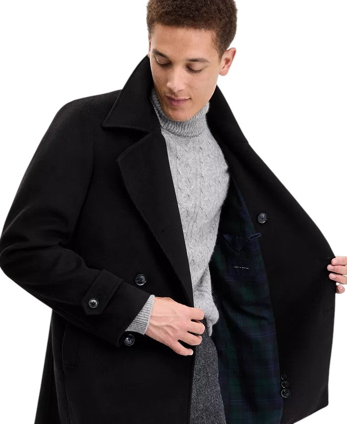 Tommy Hilfiger Mens Classic-Fit Double Breasted Peacoat Coat 46R Black