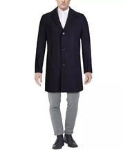 Cole Haan Men's Melton Classic-Fit Topcoat Coat Large Navy Wool Blend