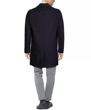 Cole Haan Men's Melton Classic-Fit Topcoat Coat Large Navy Wool Blend