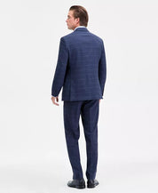 Nautica Mens Modern fit 2 Piece Suit 46 L Pants 41 / 34 Navy Blue Windowpane