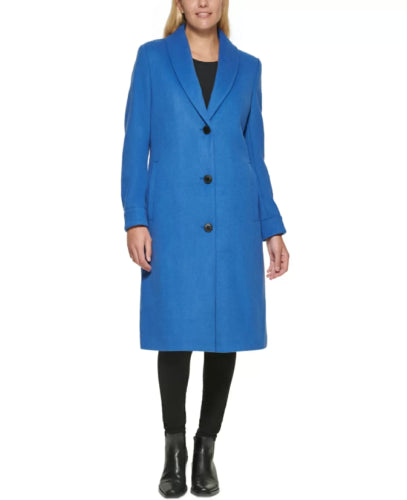 Calvin Klein Womens Single Breasted Shawl Collar Walker Coat Blue XS