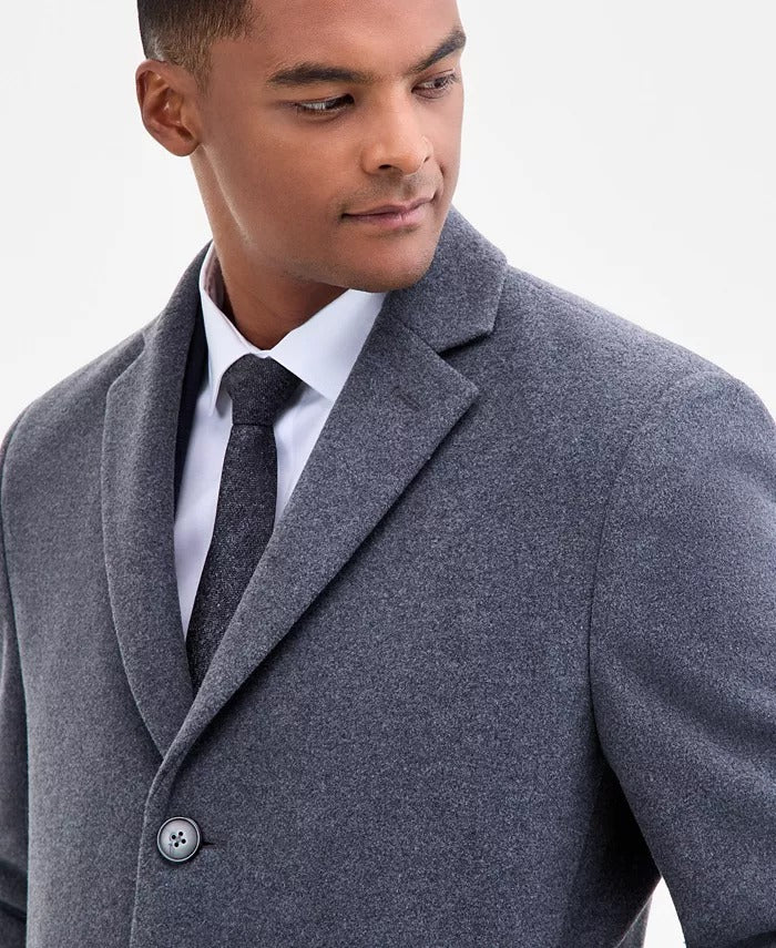 Calvin Klein Men's Slim-Fit Wool Blend Overcoat Coat 38 R  Gray