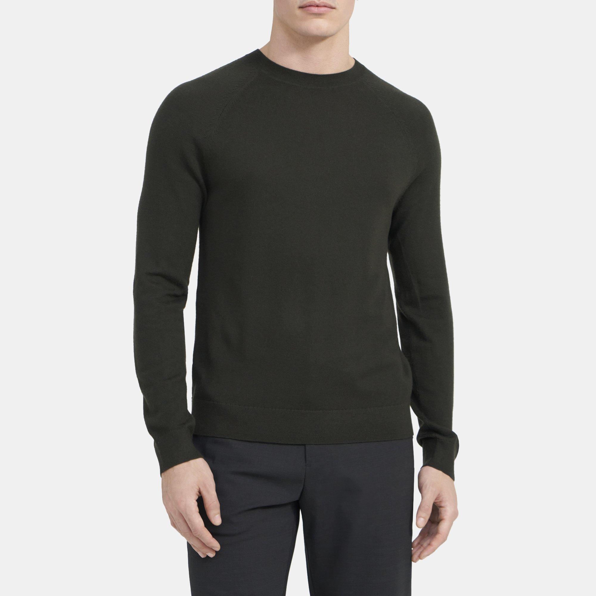 Theory Mens Crewneck Sweater Merino Wool Green Large