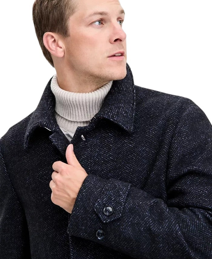 Tommy Hilfiger Mens Melange Overcoat Coat 36S Navy Blue Herringbone