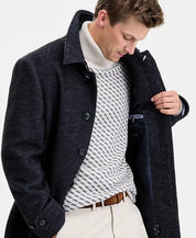 Tommy Hilfiger Men Classic Fit Car Coat 40R Navy Blue Herringbone