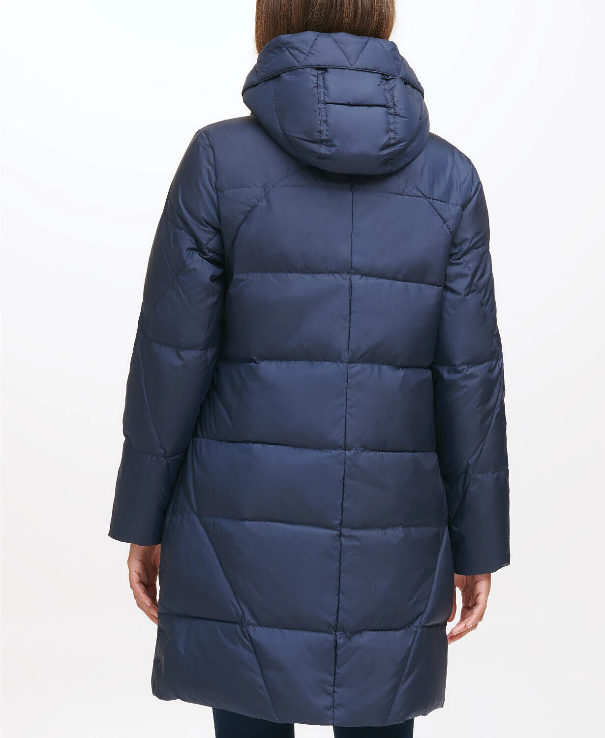 Cole Haan Women's Zip Hooded Down Zip Puffer Coat Medium Navy Blue