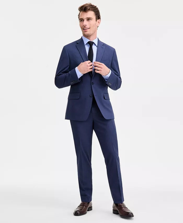 Izod Mens Classic fit 2 Piece Suit 38 R / 32 Waist Blue Solid Stretch