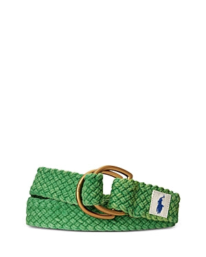 Polo Ralph Lauren Men's Leather Trim Cotton Belt Green Medium