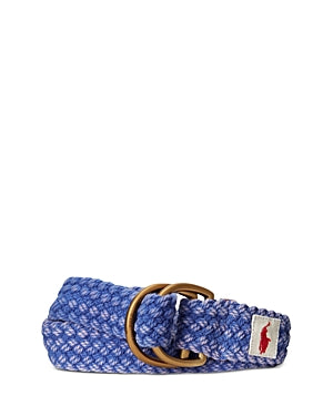 Polo Ralph Lauren Men's Leather Trim Cotton Belt Blue Medium