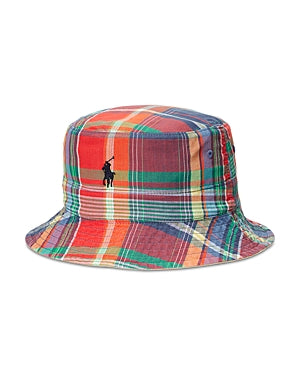 Polo Ralph Lauren Mens Reversible Madras Bucket Hat Red Multi  Large XL