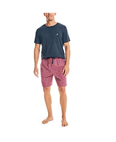 Nautica Men's Classic Fit Plaid Cotton Sleep Shorts Sailor Red Small